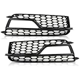 LQI Front Bumper Fog Light Grill Covers Pair Honeycomb Gloss Black Compatible with Audi A5 S-line/S5 2013-2017, Only Fit S-Line Bumpers/NOT for Standard Bumpers/Not fit Sprot Edition Bumper