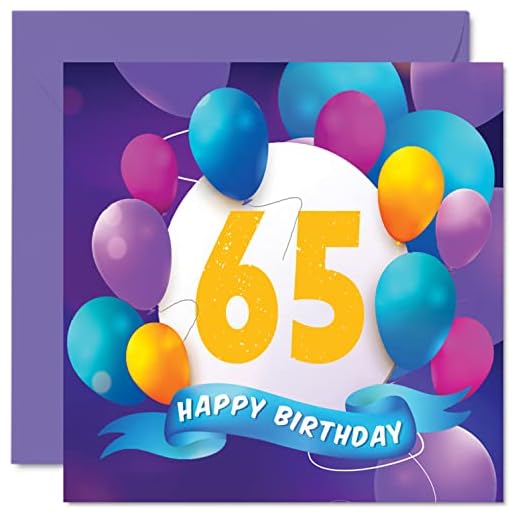 Tarjeta cumpleaños 65 hombres mujeres, fiesta en globo, tarjetas feliz cumpleaños hombre 65 años, mujer, mamá, papá, tío, abuelo, abuelo, 145 mm x 145 mm, tarjetas felicitación cumpleaños