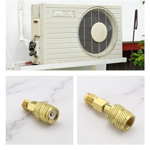 Adaptadores rectos de latón R410A Gold: 1/4" macho SAE a 5/16" hembra SAE, para sistemas de aire acondicionado mini split, 2 piezas miniatura 4