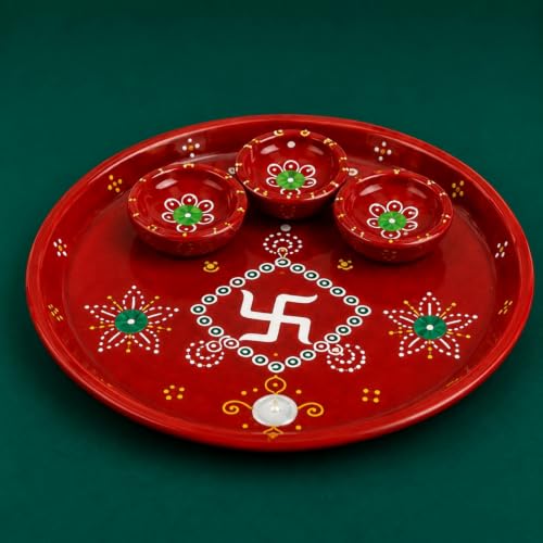 Image of DeoDap Rakhi with Chocolate & Pooja Thali for Brother - Ek Onkar Design Round Shape Rakhi with Chocolate, Silver Color Coin, Greeting Card, Pooja Thali & Tilak Set - Raksha Bandhan Combo Pack