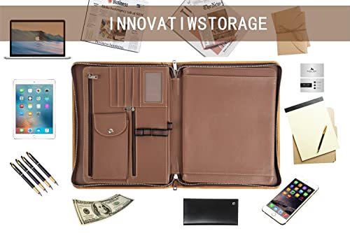 Azxcg Genuine Leather Portfolio Folder, Ipad Portfolio Case For 9.7/10.2/10.5/11-Inch Ipad Pro/Ipad Air, Business Portfolio Notebook For Women, Padfolio Zipper For Men Gift #TOP6