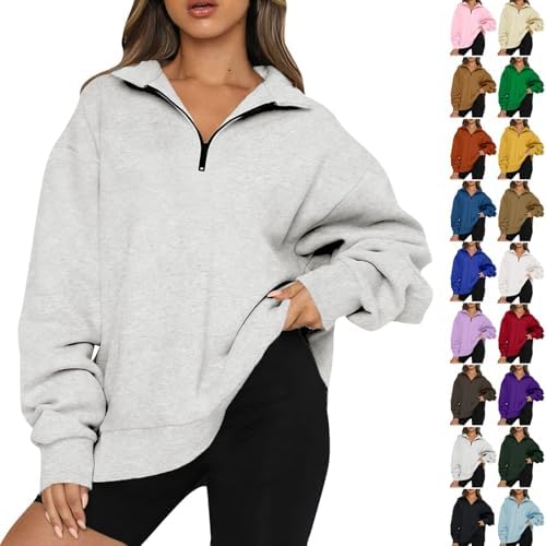 3/4 Zip Pullover Womens Oversized Sweatshirt Comfy Fleece Baggy Sweatshirts Long Sleeve Cute Sweat Shirt Fall Clothes