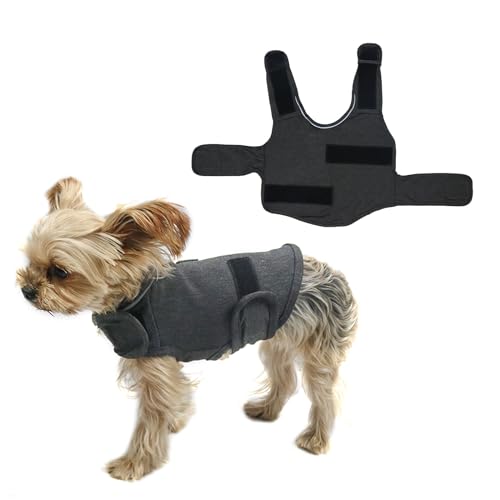 Camidy Adjustable Dog Thunder Jacket - Anxiety Relief Coat with Reflective Strip for Fireworks & Thunder, Heather Grey