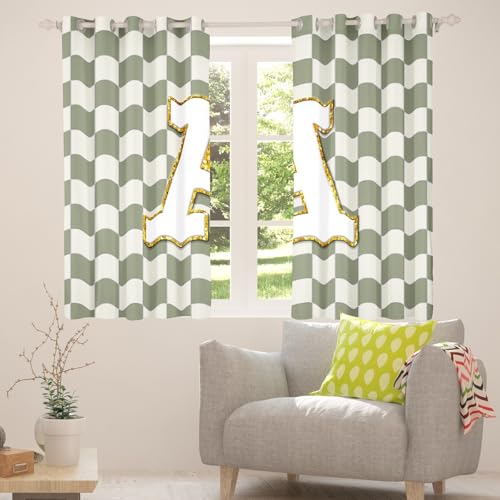 Image of Erosebridal Sage Green Checkered Blackout Curtains for Bedroom Living Room Plaid Initial A Window Curtains 2 Panels 52 inch Wx84 L Personalized Monogram Drapes,Grids Gingham Window Treatments