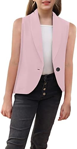 Bigeoosh Girls Vest Shawl Collar Open Front Vest Blazer Sleeveless Vest Jacket Coats for Girls Size 5-14 Years