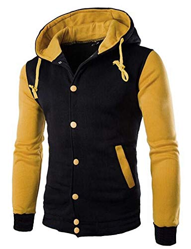 Jaqueta Moletom College Casaco Blusa de Frio Com Capuz Preto (GG, Amarelo com Preto)