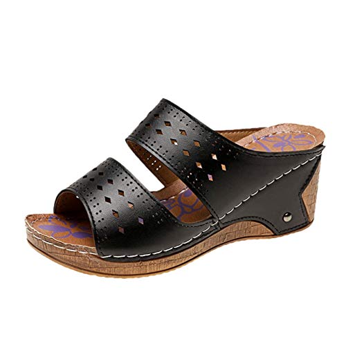 TEEL ONG - Sandalias de tacón con cuña para mujer, con puntera abierta, puntera abierta, con tachuelas, decoración básica y transpirable, para mujer, color, talla 38.5 EU
