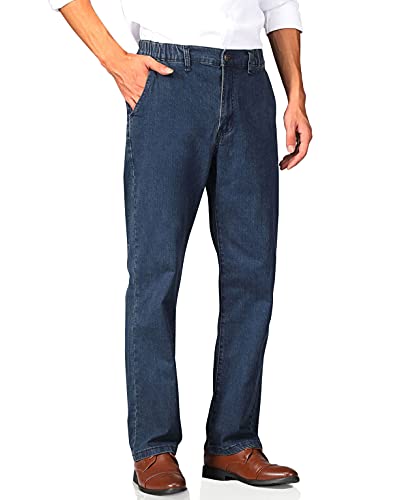 Soojun Mens Elastic Waist Jeans Relaxed Fit with Zipper and Button Dark Blue (Vintage) 36W x 28L