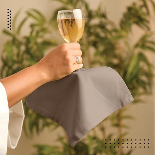Image of Encasa XO Dining Cocktail Napkins 12 pcs (1 Dozen) Set of Large 23x23 cm (9 inchx9 inch) - Taupe - Absorbent Heavy Cotton Party Fabric Machine Washable for Home Restaurant Banquet & Hotel