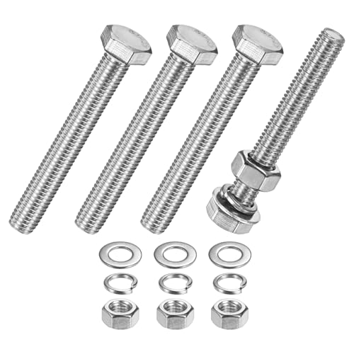 M METERXITY 4-Pack Hex Head Screw Bolt with Nuts Flat &amp; Lock Washers M10x80mm Stainless Steel Bolts and Nuts Kit Fully Threaded Metric Bolt Assortment for Equipment/Machinery