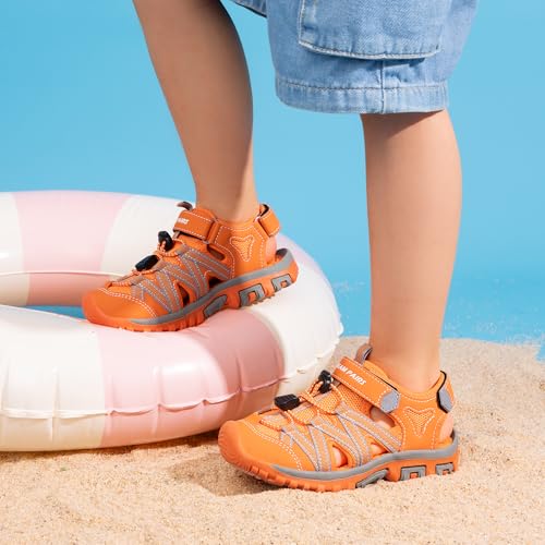 Image of DREAM PAIRS Boys Girls Closed-Toe Outdoor Summer Sport Sandals for Toddler /Little /Big Kid,Size 7 Toddler,Orange,181108K