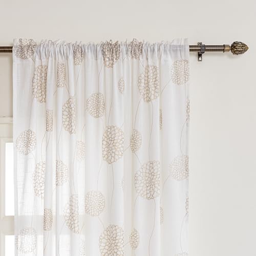 Image of HOMEMONDE Cotton Curtains 9 Feet Long - Transparent Sun Light Filtering Sheer Long Door Curtain, Rod Pocket Top Style 1 Piece - (Gold, 108 Inch)