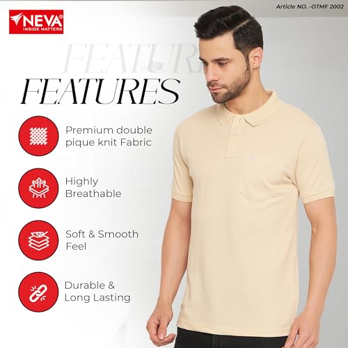 Image of NEVA Men's Regular Fit Half Sleeve Polo Neck T-Shirt with Chest Pocket