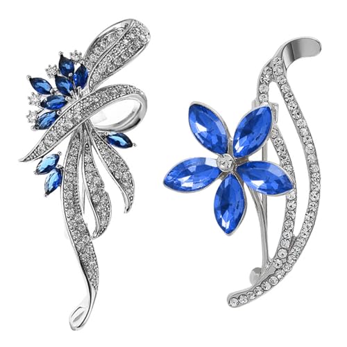 FDGGT 2 Broches À Fleurs, Broches Bleues Métalliques, Badges pour Femmes, Broches De Mode Exquises, Décoration De Broche De Vêtements