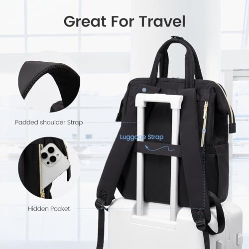 Image of LOVEVOOK Laptop Backpack Women 15.6 inch,Lightweight Puffer Travel Backpacks for Women,Quilted Laptop Bag Computer Work Teacher Nurse Backpack,Womens Backpack Purse Daypack for College Business,Black