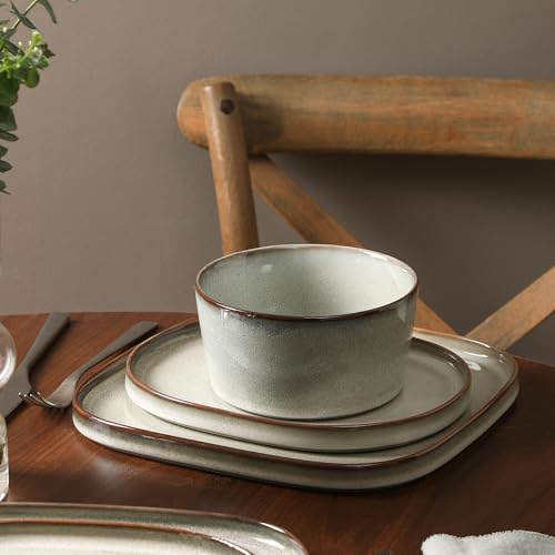 Image of Stone Lain Cairo 24-Piece Dinnerware Set Stoneware, Plates and Bowls Set, Microwave and Dishwasher Safe, Includes Dinner and Salad Plates, Cereal Bowls, Dishes for 8, Grey