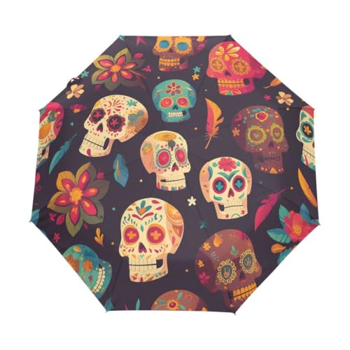 Parapluie automatique protection UV crânes de sucre compact pour voyage enfant