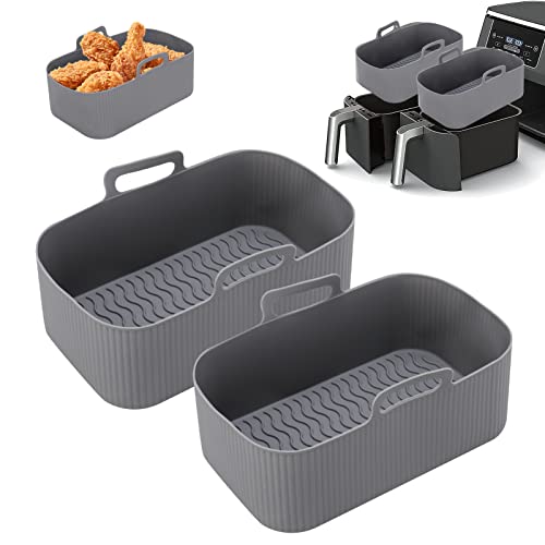 Smilcloud 2 Stück Silikontopf für Ninjas Dual Air Fryer, Silikon Air Fryer Liner Silikon Luftfritteuse Korb für Luftfritteuse, Ofen, Mikrowelle Cover
