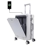 LAZEYARD Aluminum Frame Carry On Luggage with Cup Holder and Usb Port, Front Compartment, TSA Lock, 22x14x9 Airline Approved Carry-On Hardside Suitcase Spinner Wheels(White, 20-lnch)
