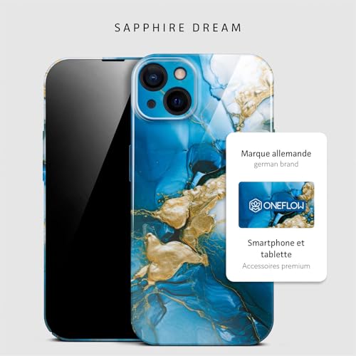 Coque iPhone 15 marbré bleu protège objectif photo des rayures