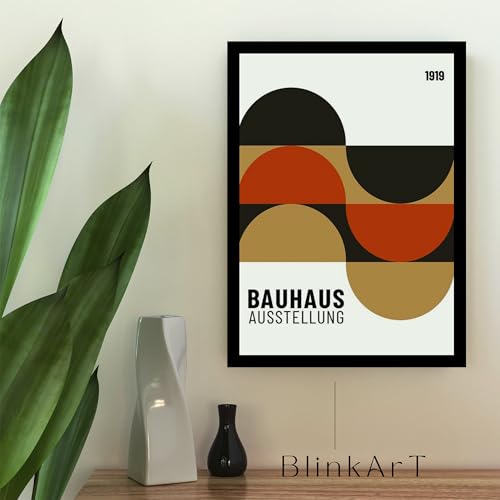 Image of BLINKART Vintage Bauhaus Retro Geometric Aesthetic Poster Gallery | Colorful Wrap Framed For Home Office Studio Living Room Modern Art Studio Decoration Abstract Shapes | (d100) | 13x10 Inch