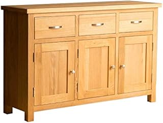 London Oak Large Sideboard | Solid Wood Contemporary 3 Drawer 3 Door Sideboard Storage Cabinet for Living Room or Dining Room, Fully Assembled