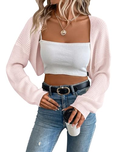 MURMUREY Womens Long Sleeve Open Front Knit Crop Bolero Cardigan
