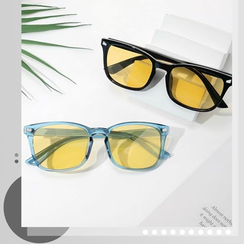 Image of Polarized Sunglasses for Women Men Night Vision Glasses Anti Glare | Yellow Anti Glare UV400 Lens, Lightweight Square Frame, for Day Night Use, Driving, Fishing, Cycling, Traveling