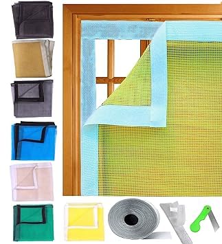 SAI Balaji 35 X 35 Inch_3 X 3 Ft_90 X 90 Cm_Stitched Fiber Glass Mosquito Net for Windows_200 GSM_Yellow Color_Ready to Install Handy Mesh with Self Adhesive Hook Tape and Cutter ASEC12