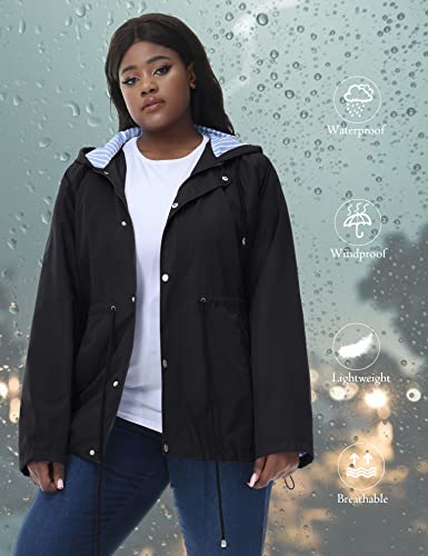 Avoogue Plus Size Quilted Rain Coats For Women Waterproof With Hood Lightweight Soft-Shell Spring Fall Jackets Black X-Large #TOP1