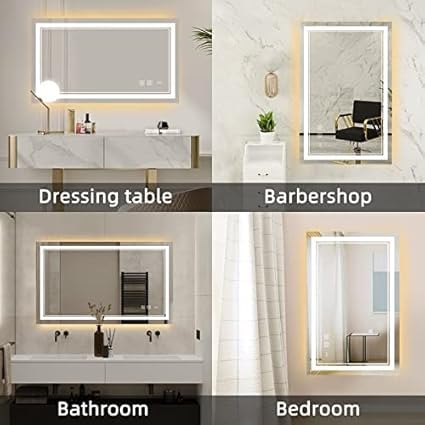 Image of LED Bathroom Mirror | Front 3-Color Light & Warm Back Glow | Dimmable, Defogger, Memory Function | Modern Vanity Wall Mirror (60x90 cm)
