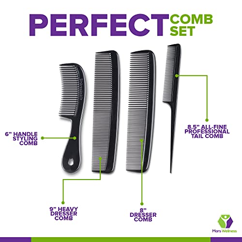 Mars Wellness MW-149-10003 4 Piece Professional Comb Set Black - Usa Made - Fine Pro Tail Combs, Dresser Hair Comb Styling Comb thumb #3