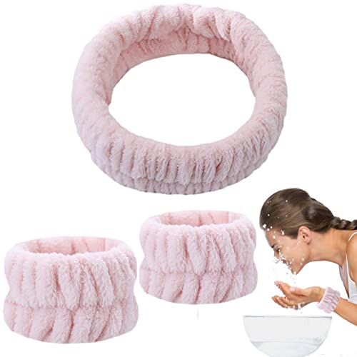 Horypt Pulseras de lavado de rostro - Juego de pulseras y diadema para lavado de rostro, toallas de microfibra para lavado de muñeca, muñequeras y muñequeras para lavar la cara