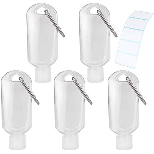Portable Travel Bottles with Keychain and Labels, 2oz/50ml Leakproof Squeeze Bottles with Flip Cap, Empty Hand Sanitizer Bottles Container, Refillable Cosmetic Bottles for Toiletries, Shampoo (5 Pack)