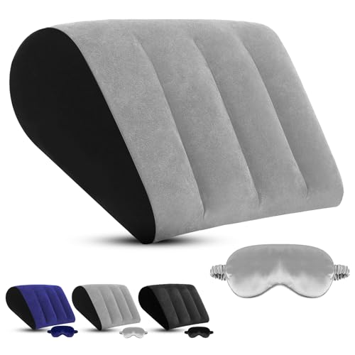 TheClover Inflatable Wedge Pillow for Sleeping - Use in Bed Back Support Leg Elevation Wedge Pillow for Sleep Portable Travel Triangle Gift Complimentary Silk Eye mask
