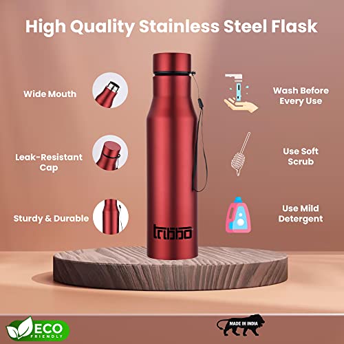 Image of TRIBBO Stainless Steel Water Bottle 1 Litre, Water Bottles for Fridge, School,Gym,Home,Office,Boys, Girls, Kids, Leak Proof(Black,1000 ML,Sipper Cap, Set of 1, Model-Diana)