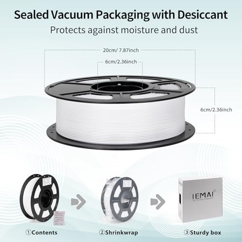 Miniatura 7 de IEMAI PETG Filamento 1.75mm Blanco Nieve 1KG, PETG Filamento para Impresora 3D, Compatible con Impresoras 3D Bambu Lab, Precisión Dimensional +/- 0.02mm