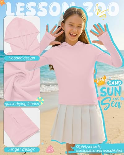 Image of 3 Pack Girls Sun Protection Swim Shirts UPF 50+ Long Sleeve Rash Guard Lightweight Quick Dry Hoodies with Thumbhole