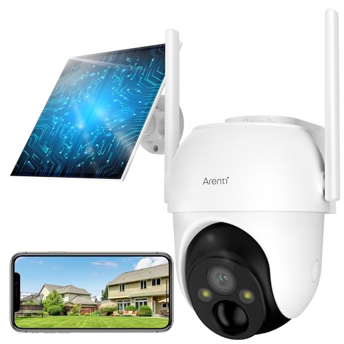 ARENTI 2K/3MP Caméra Surveillance Extérieure sans Fil Batterie, 2,4GHz Caméra WiFi Extérieure, Caméra Solaire 360° PTZ, Vision Nocturne Couleur, Détection de Mouvement/Son, Audio Bidirectionnel