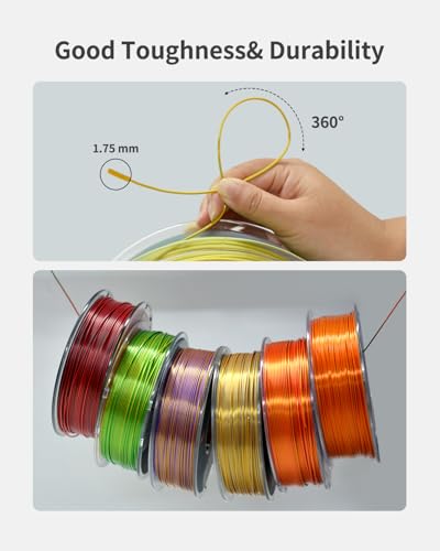 Image of Silk PLA Filament 1.75mm Dual Color Yellow Green 1KG, Metal-Like Shiny 3D Printer Filament, Precision ±0.02mm, Neatly Wound, No Clog /Bubble, Excellent Layer Adhesion, Fits Most FDM Printers