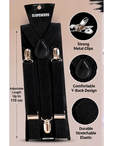 Image of BookMyCostume Trendy Black Formal Unisex Premium Suspenders Adults Fancy Dress Costume Accessory Adults