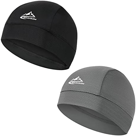TAGVO 2 Packs Moisture Wicking Skull Cap Beanie Hat, Summer UV Protection Elastic Running hat Helmet Liner Under Helmet Hats Headwear, for Running Hiking Motorcycle Cycling Sports Hat Skull Cap