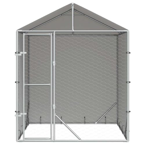 Chenil d'extérieur 2x2x2,5 m avec toit argenté pour grands chiens