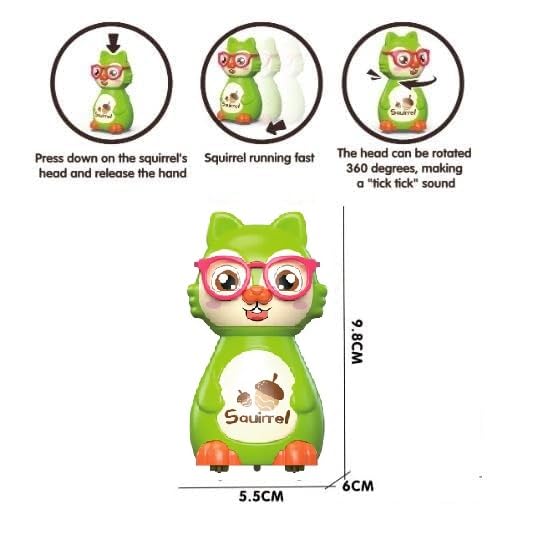 IndusBay® Cute Sliding Squirrel Car Press & Release Inertia Press Run Slide Mini Cartoon Squirel Wind Up Toys for Infant Toddler Boy Girl Toys for Kids, Green - Image 2 thumbnail