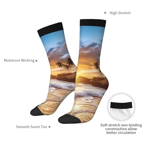 Crew Athletic Socks Moisture-Wicking Running Sock Beach Sunset Landscape Casual Calf Socks for Men Women 6