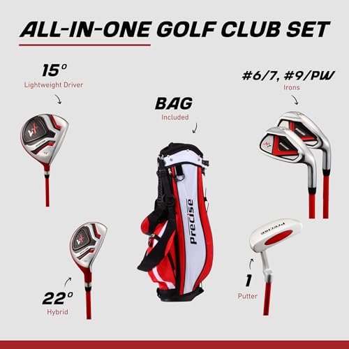 Precise X7 Kids Golf Clubs Set review - Junior Golf Set with Lightweight Graphite Shafts, Hybrid, Putter & Stand Bag Image 2
