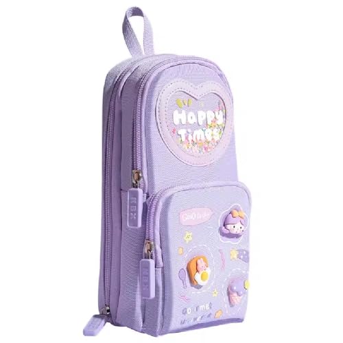 Image of DEOXY Pencil Case Compass 3 Compartments Durable Storage Multiple Pencil Pouch for Kids, Pencil Box, School Pouches for Students, Stationery Pouch Pen Pencil Case(KBX-1061-MX Purple)