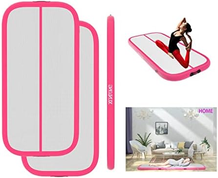 XUNLONG Air Mat Tumble Track with Electric Air Pump Inflatable Gymnastics Training Mat for Outdoor/Home/Gym/Water Fun/Cheerleading/Training use 6.6Ft Length 4 inch Thickness Pink