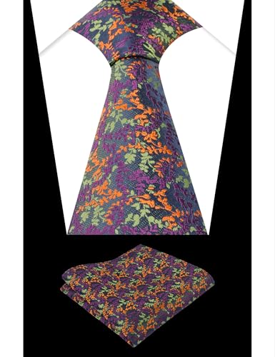 Image of Alizeal Mens 3.15'' Light Color Rustic Tie Handkerchief | with Flower Printed Handkerchief for Wedding Business Daily Wear