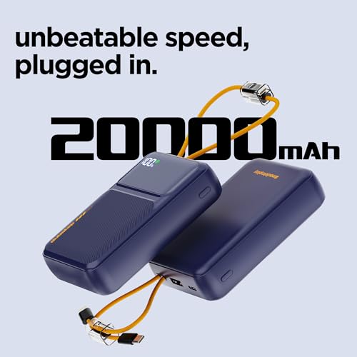Image of Dubstep Powerblitz X6 20000mAh 22.5W Super Fast Charging, USB Type-C Input Power Bank with Fast Charging & 22.5W Power Delivery, Built-in Charging Cables, 4 Outputs, Type-C Input /Output Port (Blue)